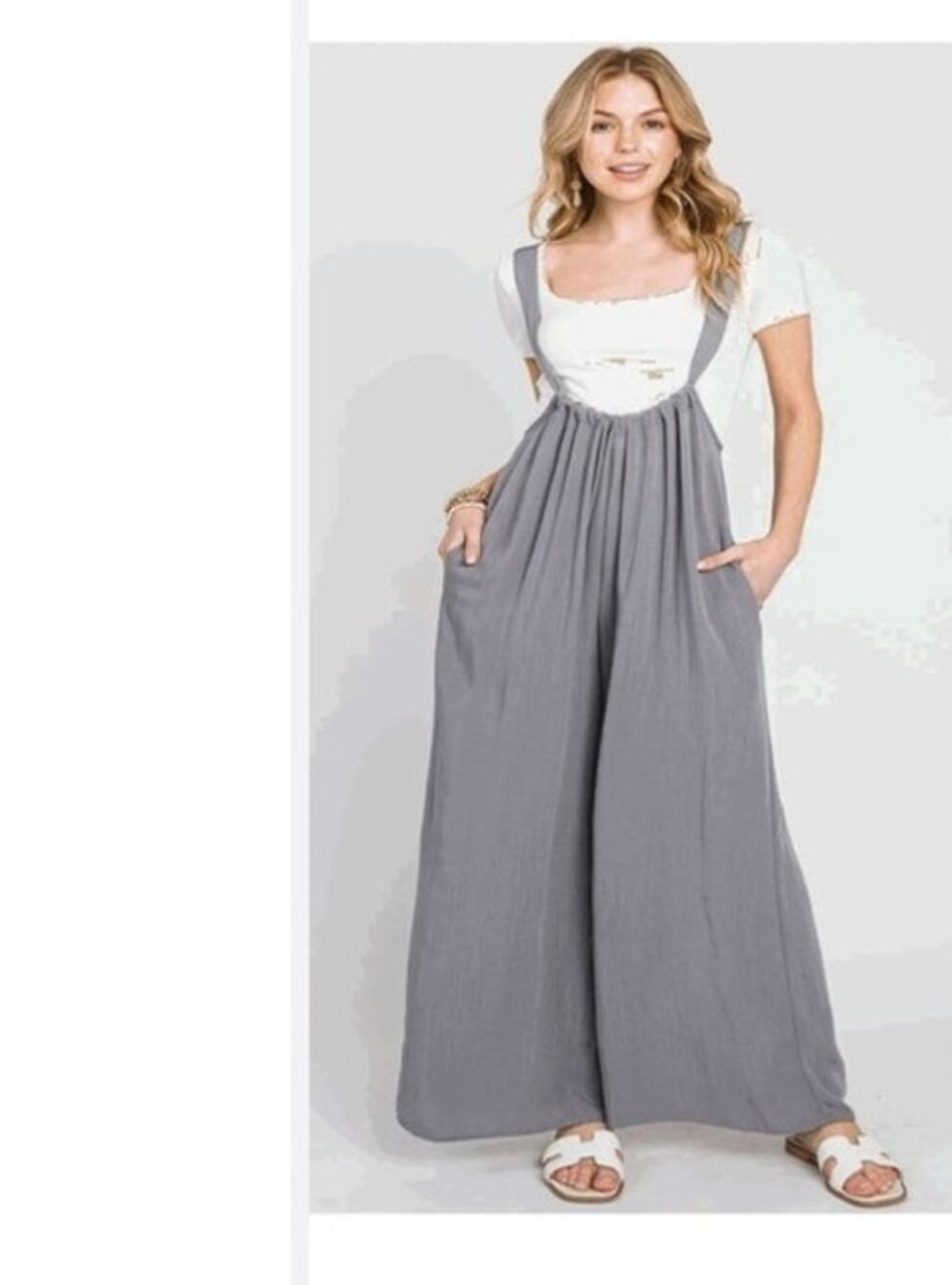 Final Touch Overalls Slouchy Wide Leg Gray S